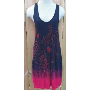 Y2K Bebe Addiction Womens Sheath Dress Black Red Floral Sleeveless Beads Artsy M